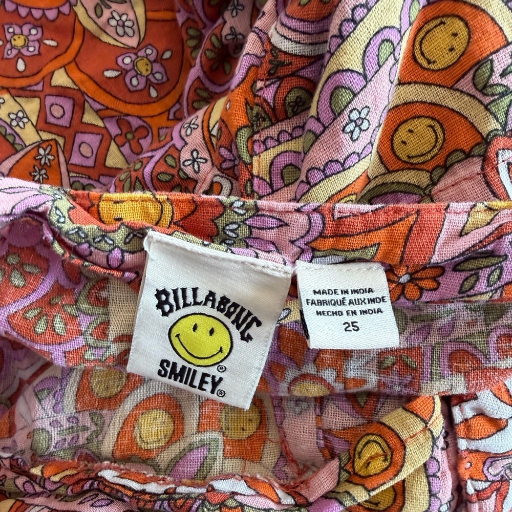 Billabong Orange & Pink Floral Print Pants 70s Print Hippie - Picture 8 of 8